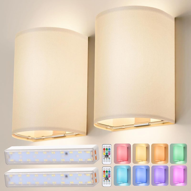 OCATO CATO Battery Operated Wall Sconce: Wireless Wall Sconces Set of Two Battery Operated Magnetic Lamp Rechargeable Lights Dimmable with 16 RGB Colors with Remote Walls Decor for Bedroom Living Room - Image 1